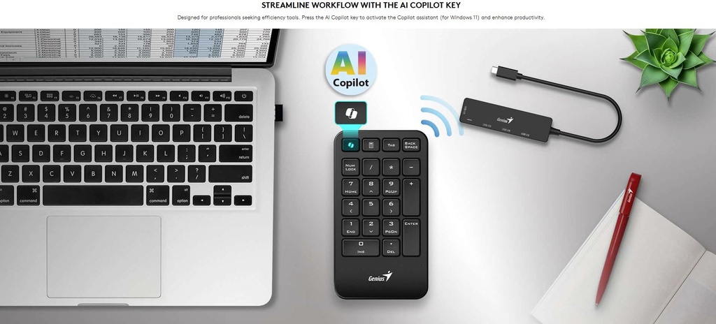 Genius Keyboard Numeric Pad Wireless AI w/Palm Rest NumPad 1000