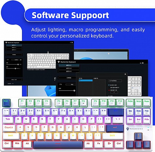 Machenike K500-B87 White/Blue Wired Gaming Keyboard 87 Blue Switch Keys