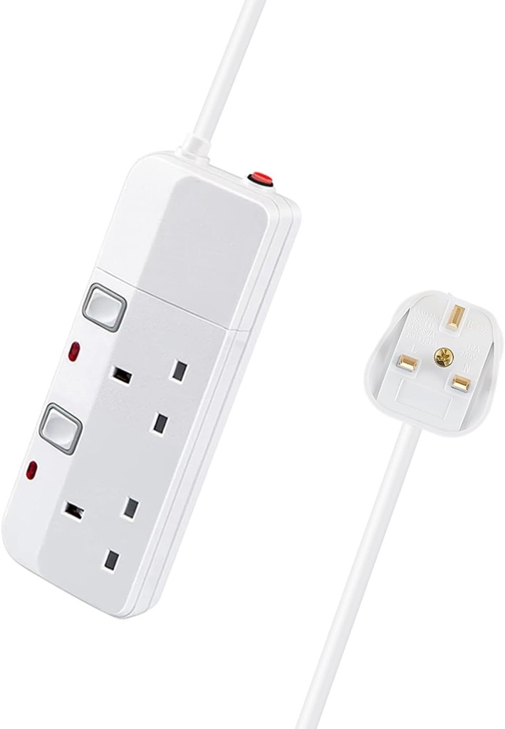 Power Extension UK Plugs - Switch and LED - 2Way 5m