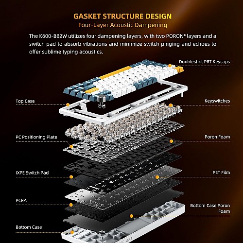 Machenike K600-B82W Gasket Wireless / BT Gaming Mechanical Keyboard Brown Switches