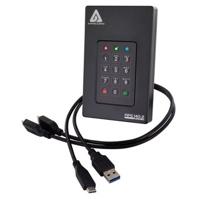 Apricorn Aegis Fortress L3 Hard Drive - 1 TB - USB 3.1 - Black - AFL3-1TB