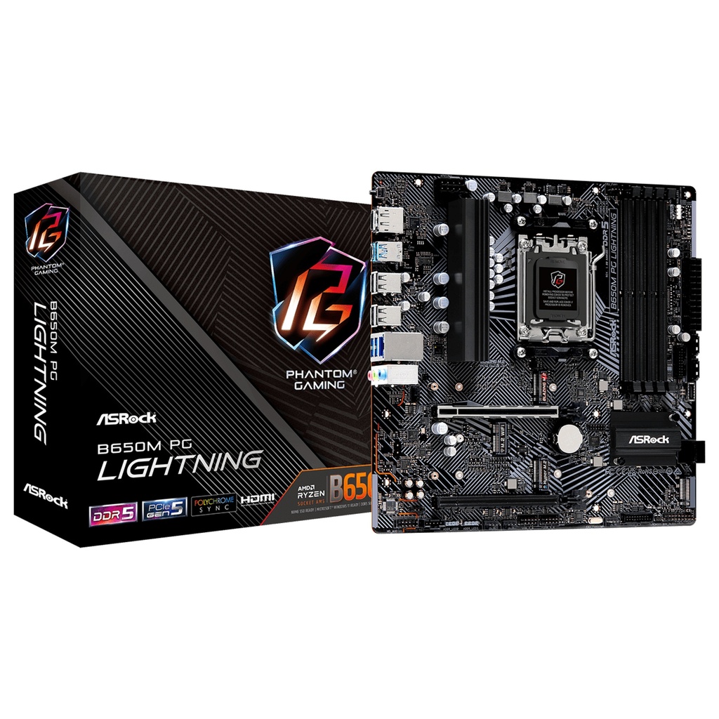 ASROCK B650M PG Lightning - motherboard - micro ATX - Socket AM5 - AMD B650 · 90-MXBMV0-A0UAYZ