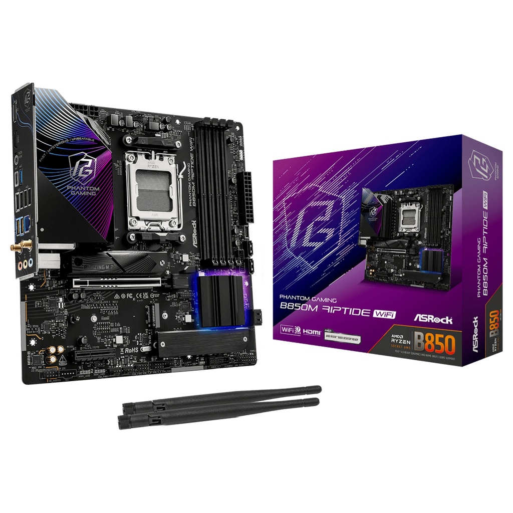 ASROCK Phantom Gaming B850M RIPTIDE WIFI - motherboard - micro ATX - Socket AM5 - AMD B850 · 90-MXBS3-A0UAYZ