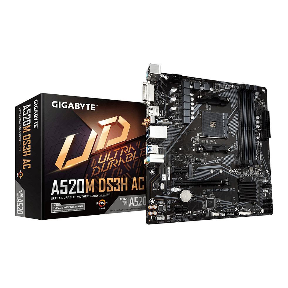 GIGABYTE A520M DS3H AC - 1.X - motherboard - micro ATX - Socket AM4 - AMD A520 - A520M DS3H AC