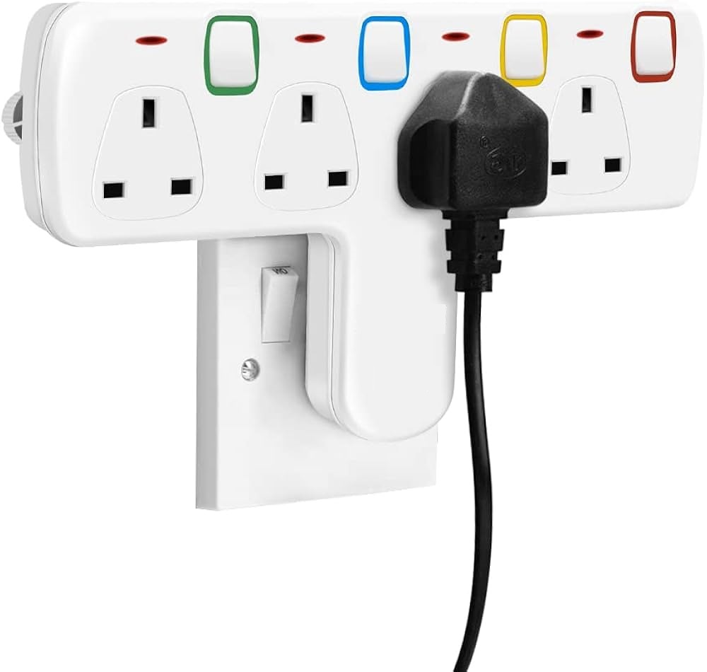 T-Shape Power Extension UK Plugs - Switch and LED - 4Way