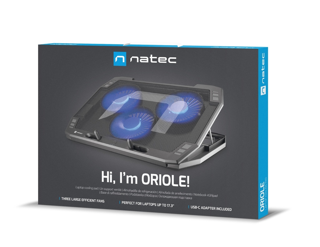 Natec ORIOLE Laptop Cooling Stand 17.3'' with 3 Fans/LED/2xUSB