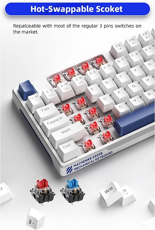 Machenike K500-B87 White/Blue Wired Gaming Keyboard 87 Blue Switch Keys
