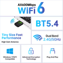 Wifi 6 Adapter AX600/AX300 Bluetooth5.4 Usb Adapter 2.4G/5Ghz