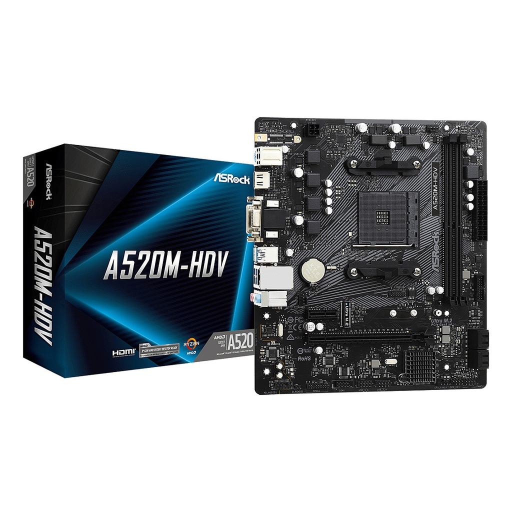 ASROCK A520M-HDV - motherboard - micro ATX - Socket AM4 - AMD A520 · 90-MXBE50-A0UAYZ