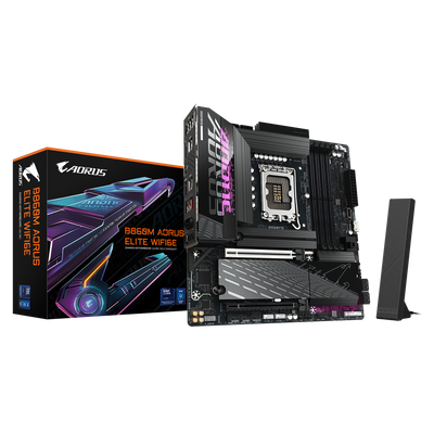 GIGABYTE B860M AORUS ELITE WIFI6E — Micro-ATX LGA1851 Motherboard (Intel B860, DDR5, Wi-Fi 6E)