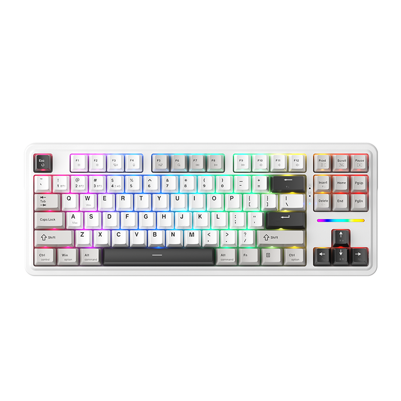 Machenike KG87 Tri-Mode TKL Mechanical Gaming Keyboard 87 Keys Silver Switches - White