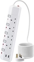 Power Extension UK Plugs - Switch and LED - 4Way 5m