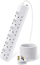 Power Extension UK Plugs - Switch and LED - 6 Way 3m